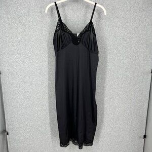 Bullocks Vintage Midi Slip Dress Size 34 Black Satin Lace Trim Empire USA Union